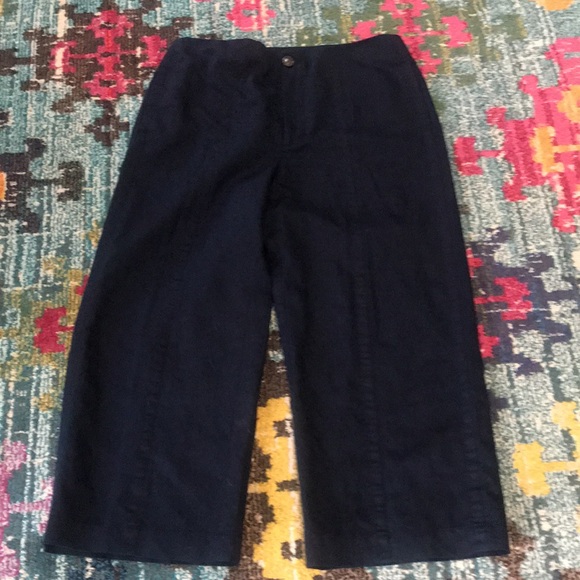 LOFT Pants - Seamed twill navy cropped wide leg pants, linen and cotton